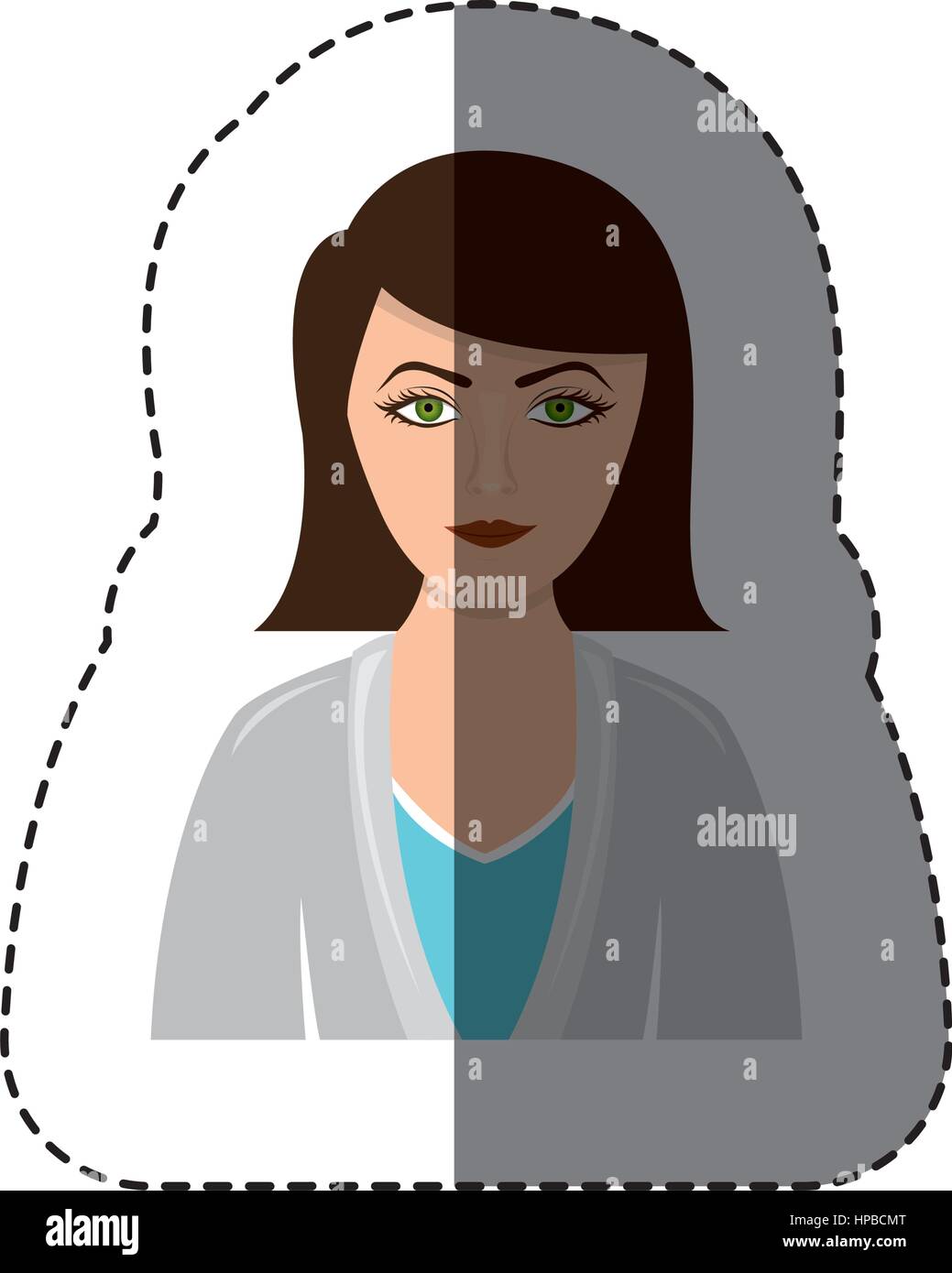 Color Sticker Half Body Woman With Jacket And Short Hair Stock Vector Image Art Alamy