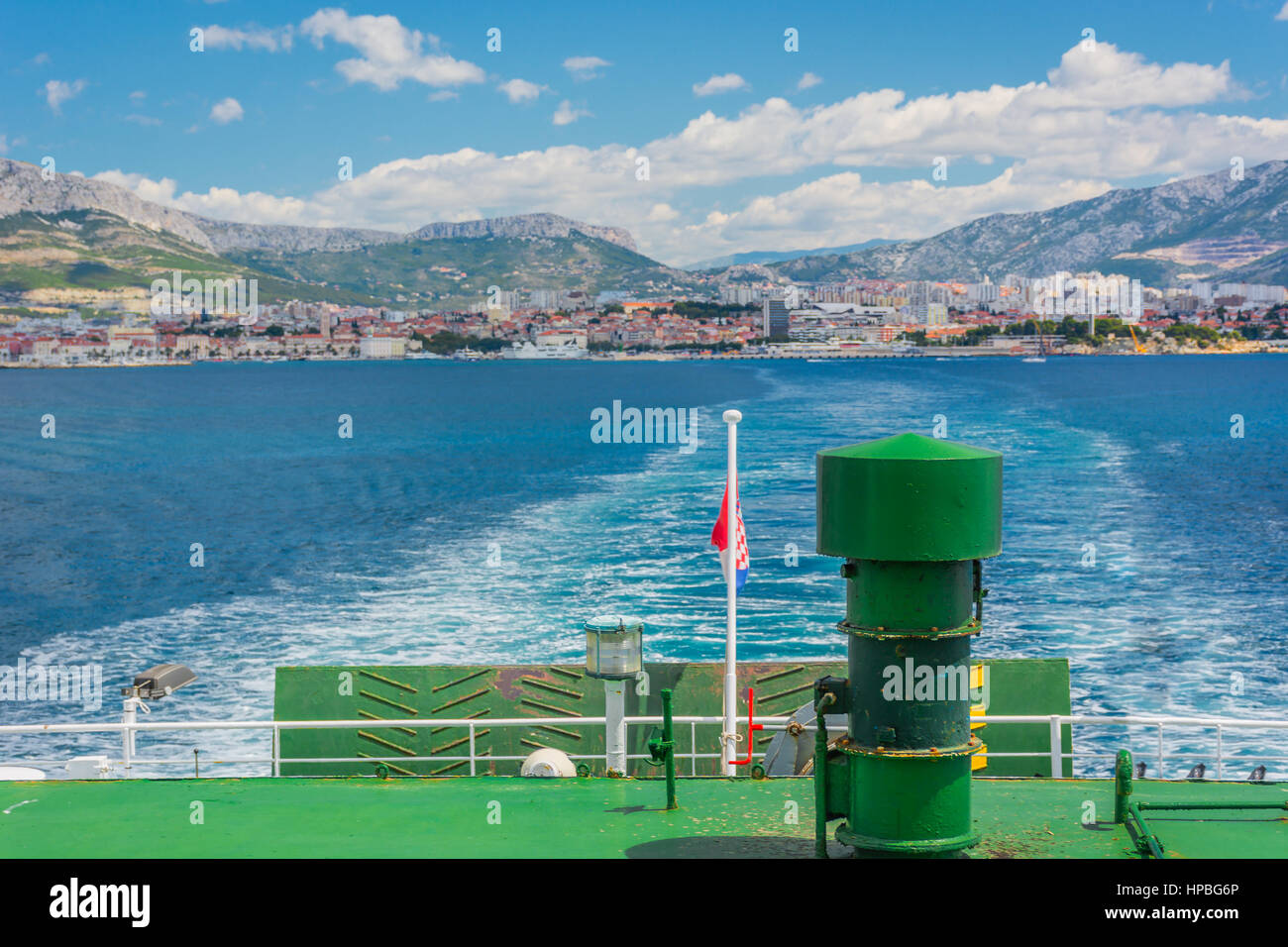 Seafront view from ferry at coastline of town Split, Croatia. Stock Photo
