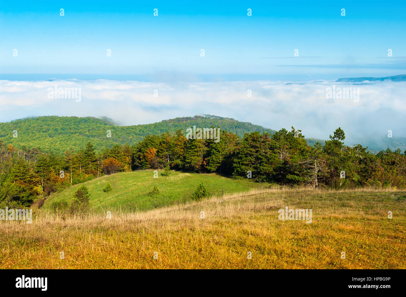 Rolling hills landscape, Pilis mountain Hungary Stock Photo
