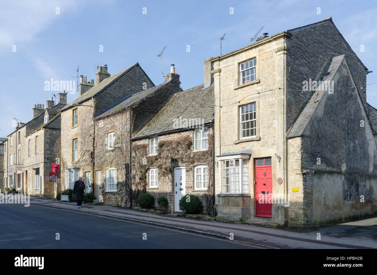 Small Cotswold stone cottages in Stow-on-the-Wold in the Cotswolds Stock Photo