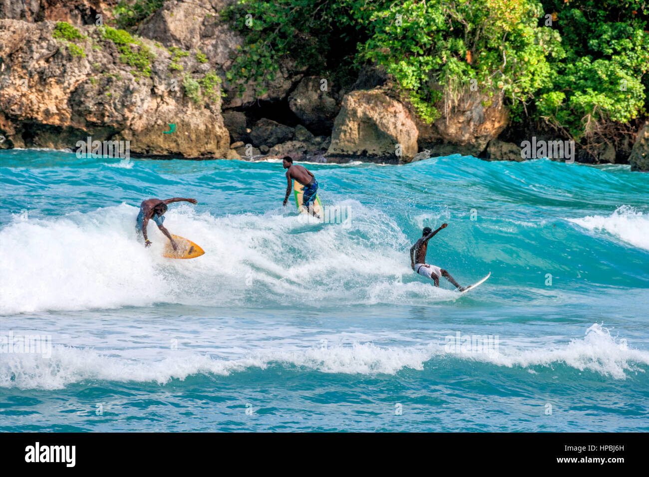 Surfer, Boston bay, watersports, waves, surfing, Jamaica, Jamaika Stock Photo