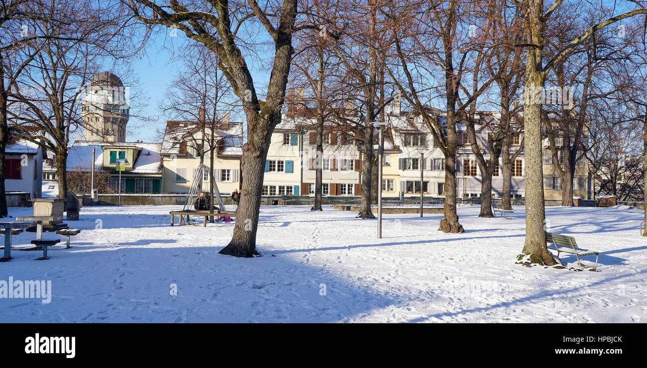 Lindenhof, winter, snow, Zurich, Switzerland Stock Photo