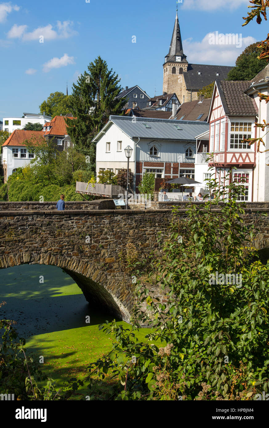 Essen-Kettwig, old town on the Ruhr river with historic market church 