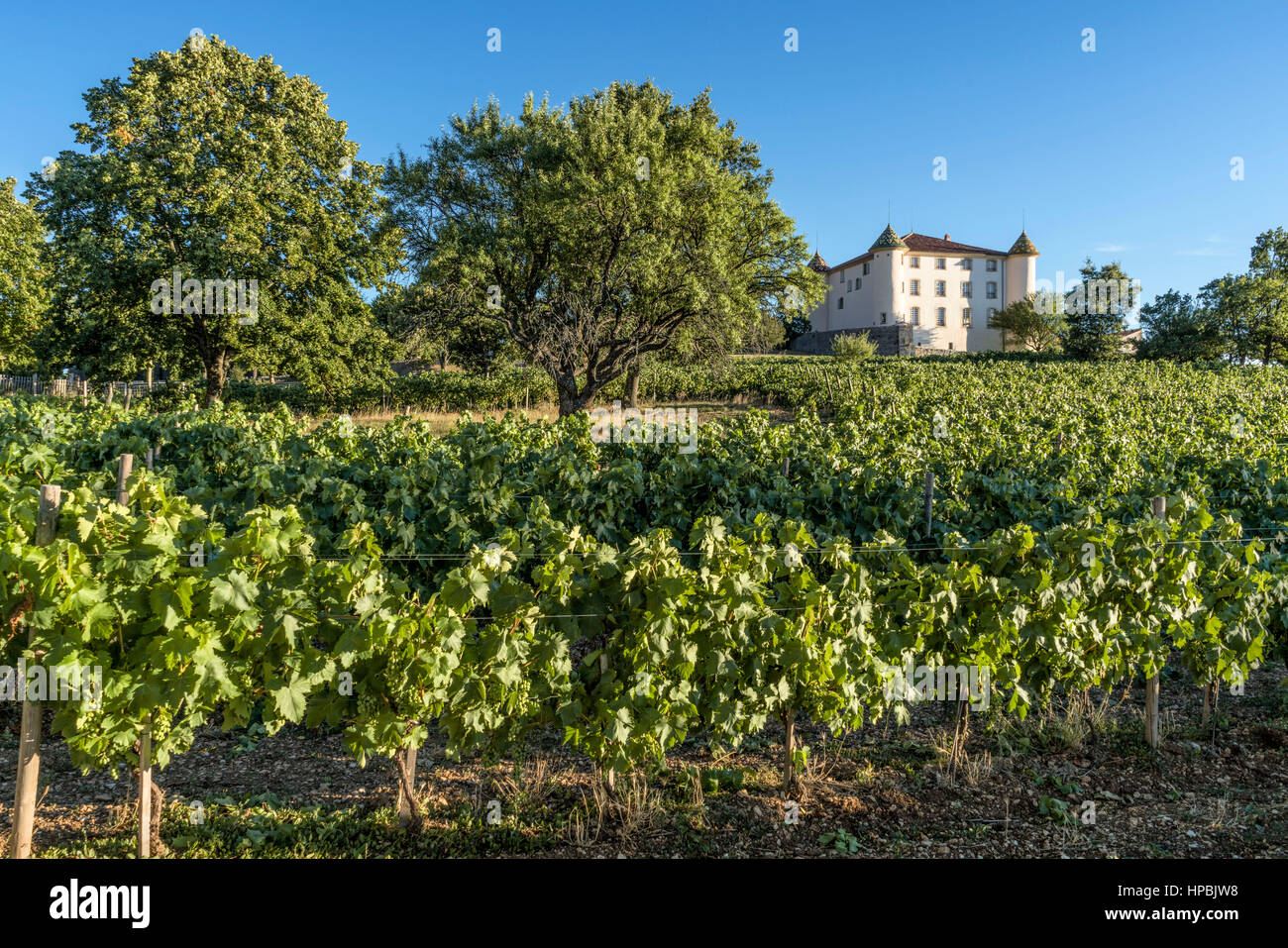 Castle of Aiguines, French Chateau, Village of Aiguines, Lac de Sainte Croix, Provence, France Stock Photo