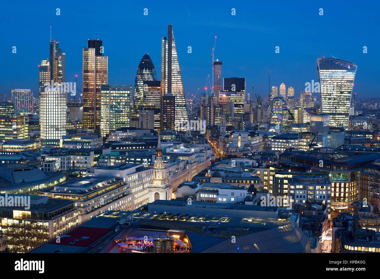 Elevated view of the financial district of London, England. Stock Photo