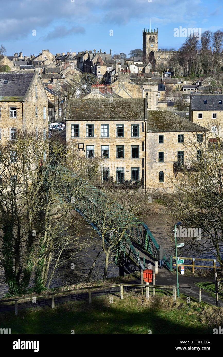 Looking over central Barnard Castle, County Durham, from above the