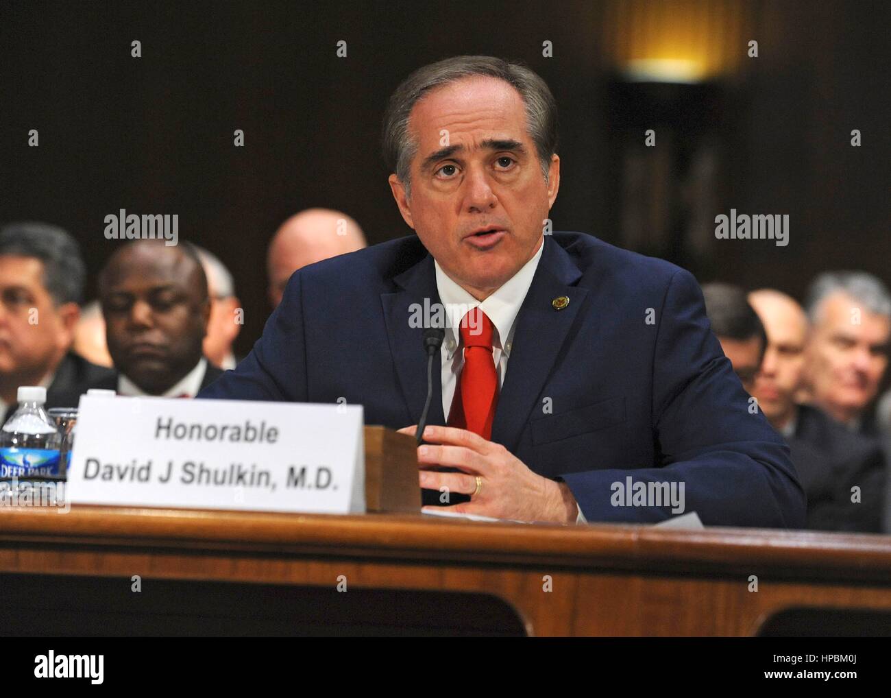 U.S. Under Secretary of Veterans Affairs Dr. David Shulkin testifies before the Senate Veterans Affairs Committee on his nomination as Secretary of the Department of Veterans Affairs February 1, 2017 in Washington, DC. Shulkin was confirmed as the new head of the Veterans Affairs administration by a unanimous vote. Stock Photo