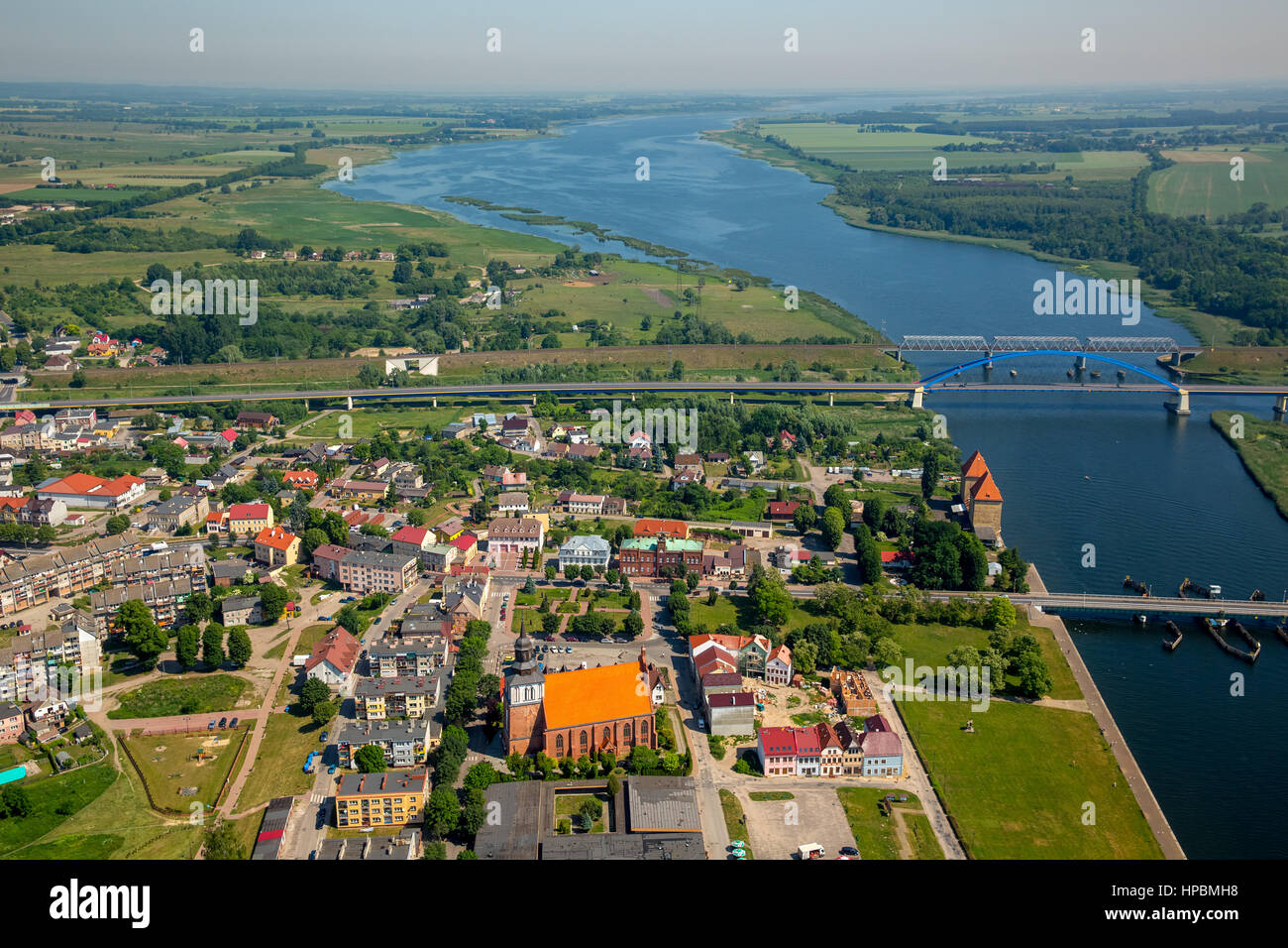 Wolin, Nikolaikirche, Nikolai church, bridge over the Dziwna river, city center, east coast, Województwo zachodniopomorskie, Poland Stock Photo