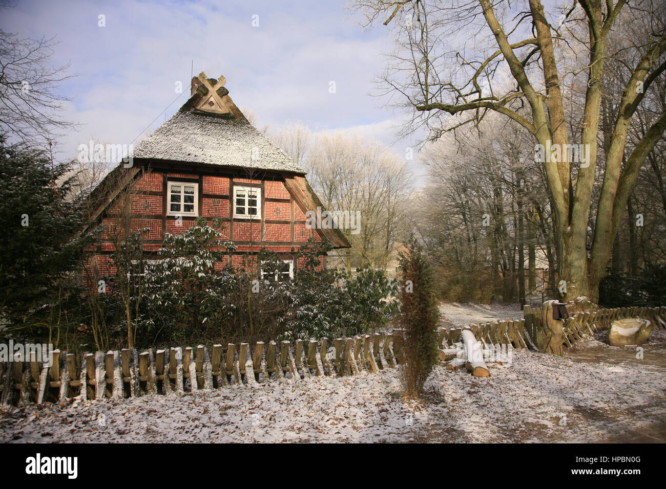 Wilsede, Lüneburger Heide im Winter, Niedersachsen, Deutschland Stock Photo