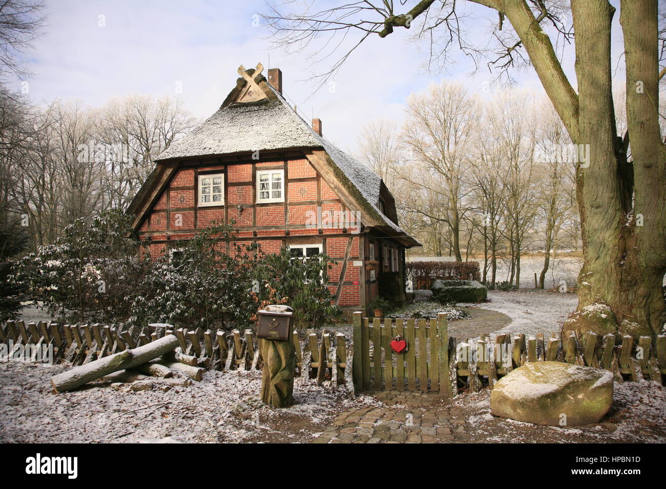 Wilsede, Lüneburger Heide im Winter, Niedersachsen, Deutschland Stock Photo
