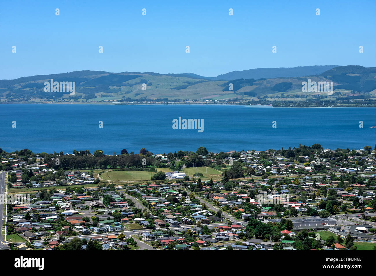 Rotorua city and lake landscape view, New Zealand, North Island Stock Photo