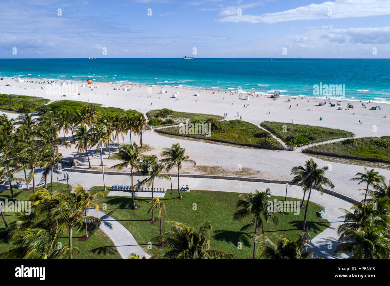 Miami Beach Florida,Lummus Park,Atlantic Ocean,public beach,aerial overhead from above view,water,FL170115004 Stock Photo