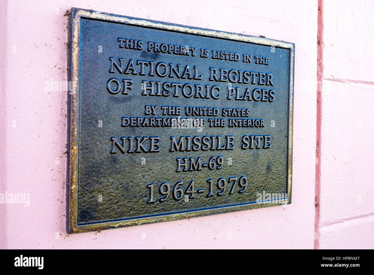 Florida Everglades National Park,Nike Missile Base,former Nike-Hercules missile base,Cold War,historic site,plaque,visitors travel traveling tour tour Stock Photo
