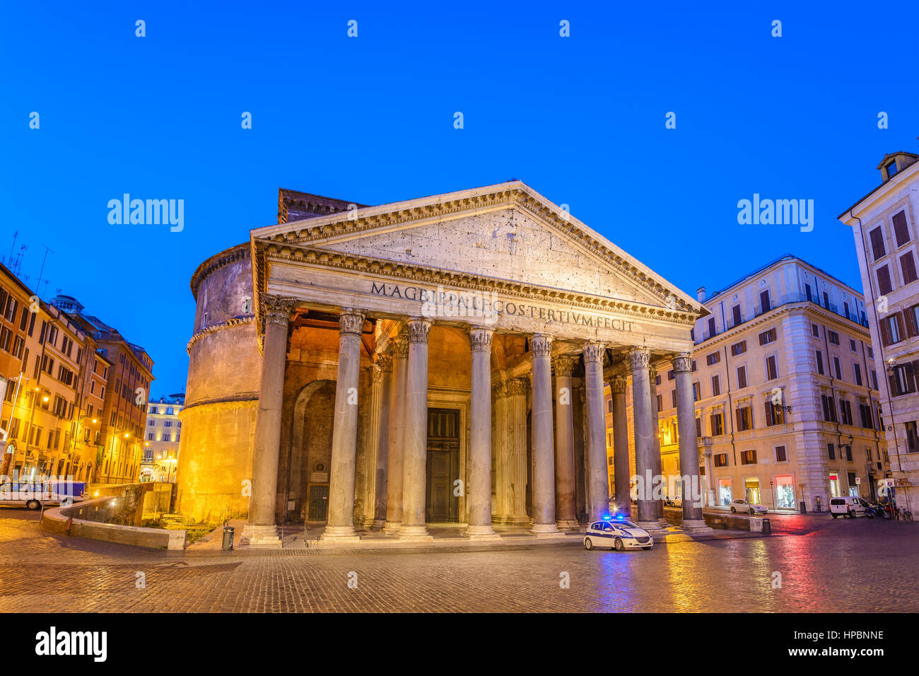 Pantheon at night before sunrise, Rome, Italy Stock Photo