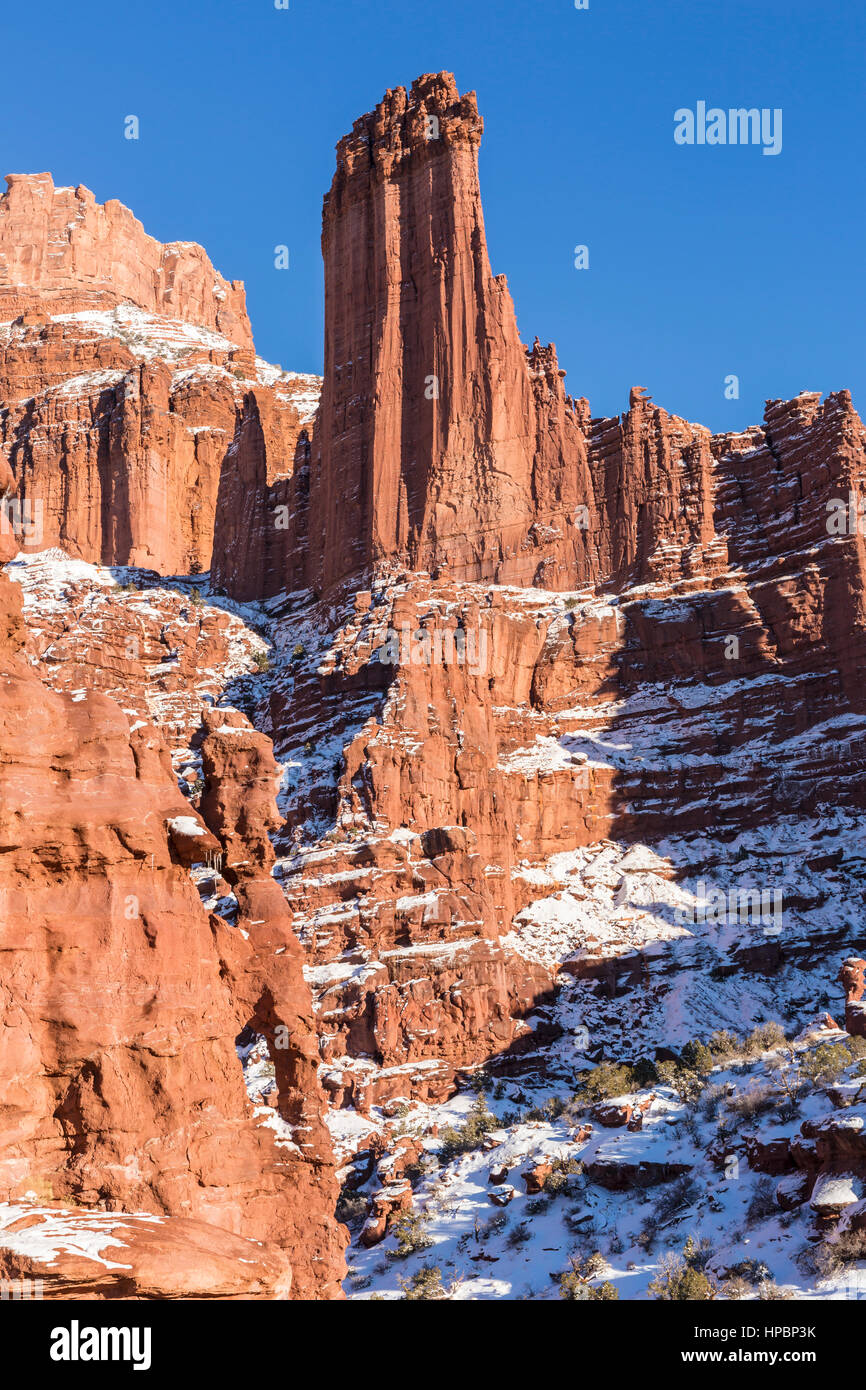 The Titan Tower, part of the Fisher Towers rock formations near Moab, Utah Stock Photo