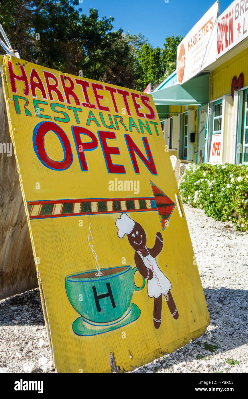 Florida Upper Florida Keys,Tavernier Key,Harriettes,restaurant restaurants food dining cafe cafes,wood sign,hand painted,FL161223019 Stock Photo
