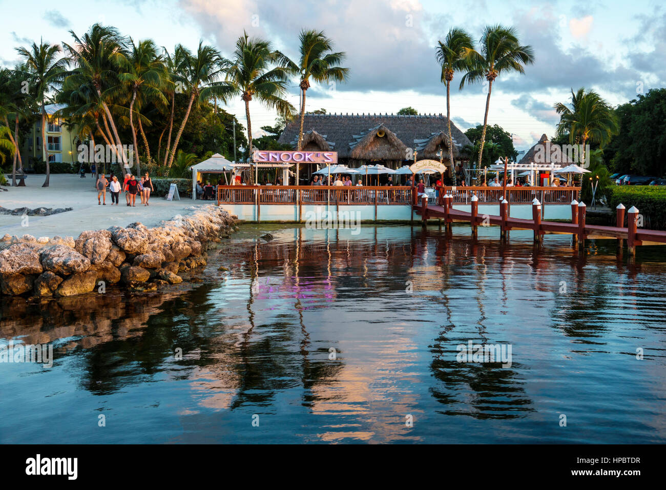 Florida Upper Key Largo Florida Keys,Snook's Bayside Restaurant & Grand Tiki,restaurant restaurants food dining cafe cafes,waterfront,al fresco sidewa Stock Photo
