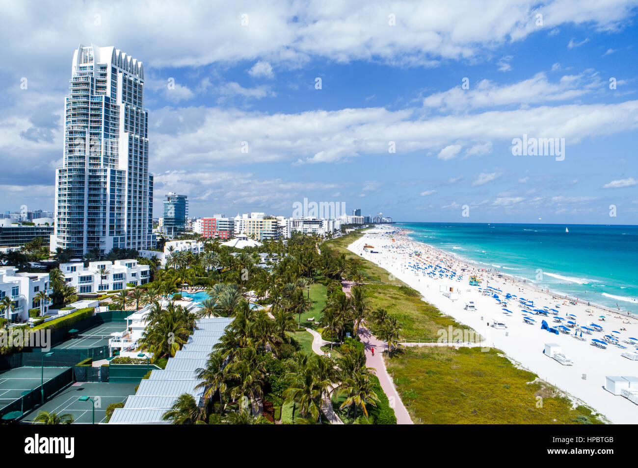 Miami Beach Florida,Atlantic Ocean,shore,shoreline,water,Continuum,high rise residential building,aerial overhead from above view,FL170220012 Stock Photo