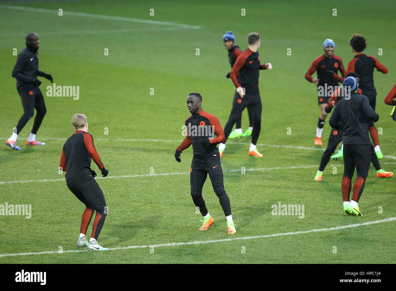 Manchester, UK. 20th Feb, 2017. Bacary Sagna of Manchester City during training before Manchester City's UEFA Champions League match against Monaco, at their Academy Stadium on February 20th 2017 in Manchester, England. Credit: Daniel Chesterton/Alamy Live News Stock Photo