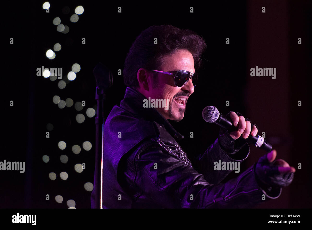 Las Vegas, USA. 20th Feb, 2017. George Michael impersonator Bill Pantazis performs during The Reel Awards at the Golden Nugget Hotel & Casino in Las Vegas, Nev., on February 20, 2017. The awards show is meant to be a humorous tribute to the Academy Awards. (Photo by Jason Ogulnik) Credit: Jason Ogulnik/Alamy Live News Stock Photo