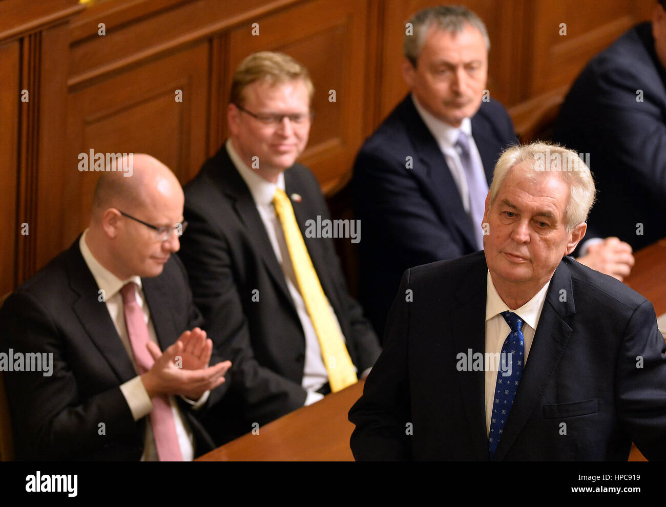 Chamber of Deputies regular session starts. MPs to vote on new rules for national parks, returned by the Senate with proposed changes; President Milos Zeman (pictured) gives speech in support of the Senate's version in Prague, Czech Republic, February 21, 2017. (CTK Photo/Katerina Sulova) Stock Photo