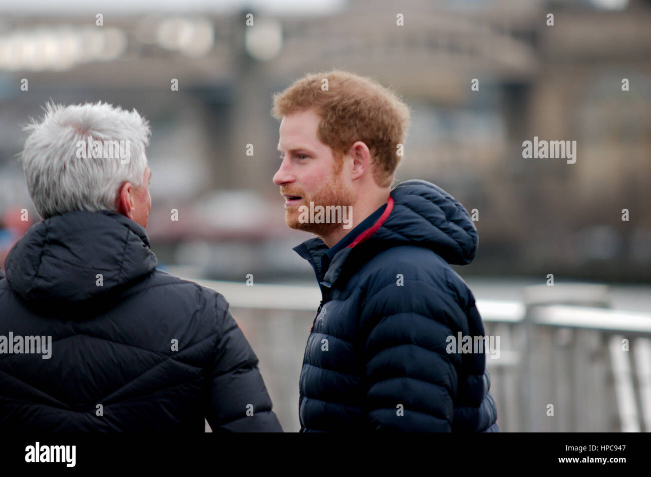 Gateshead, UK, 21st February 2017. Prince Harry talking to Jonathan Edwards during his visit to Newcastle and Gateshead with Heads Together - Engagement 2 Credit: Colin Edwards/Alamy Live News Stock Photo
