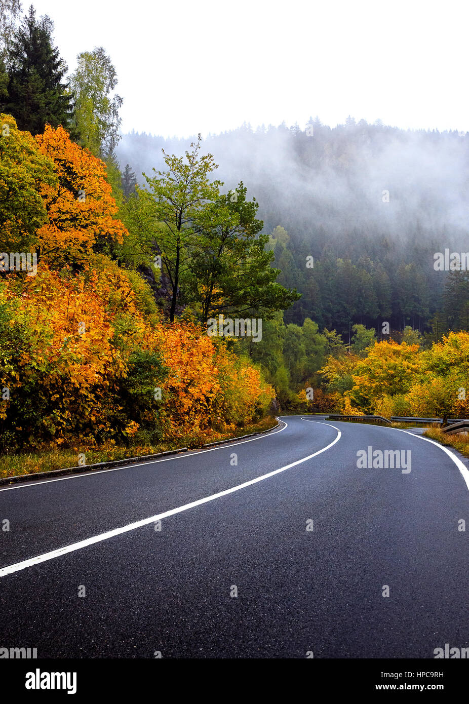 The Harz is the highest mountain range in Northern Germany and its rugged terrain extends across parts of Lower Saxony, Saxony-Anhalt, and Thuringia.  Stock Photo