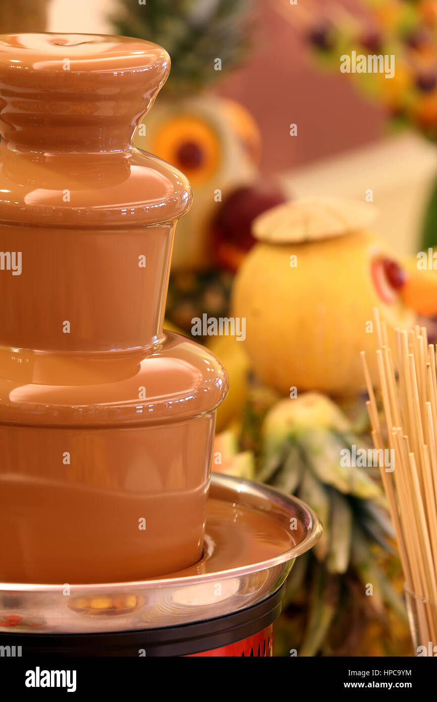 Chocolate fountain on the party or wedding reception Stock Photo Alamy