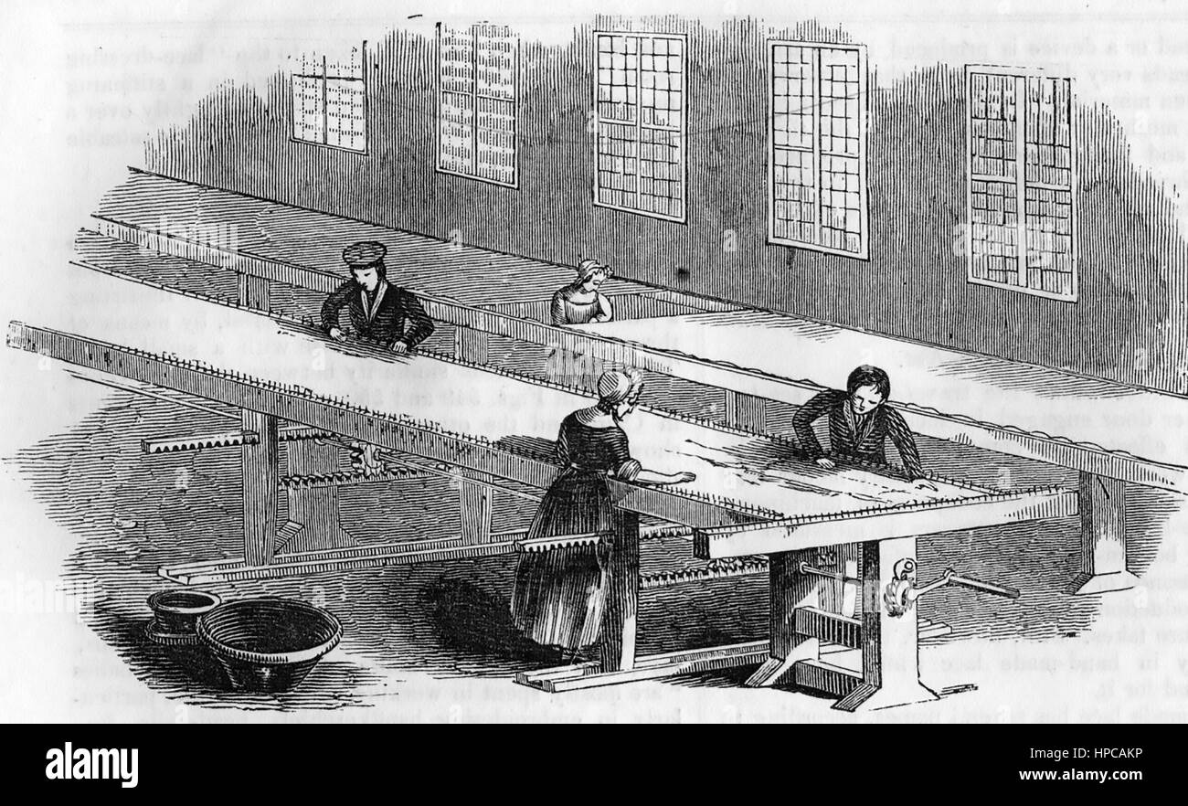 DRESSING LACE at a Nottingham factory about 1857 Stock Photo