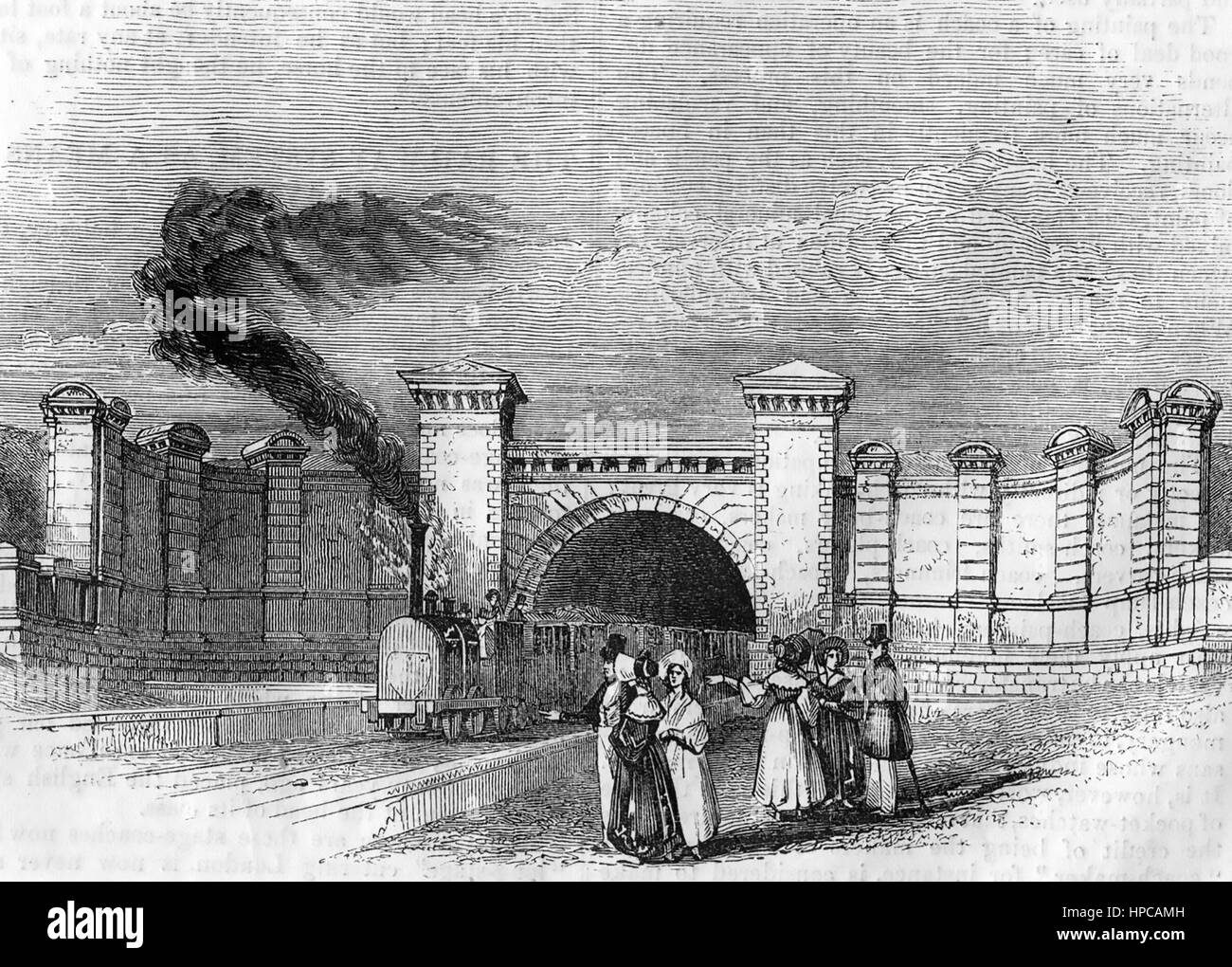 PRIMROSE HILL TUNNEL north London on the route to Birmingham about 1845. The East Portal entrance  was designed to be imposing to reassure nervous passengers that they would be safe. Stock Photo