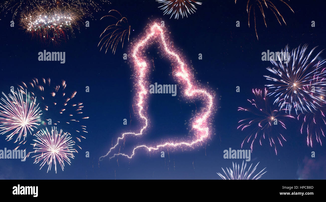 A dark night sky with a sparkling red firecracker in the shape of