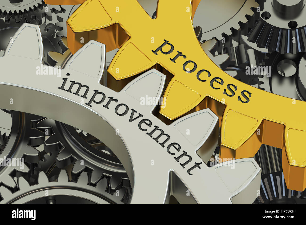 Process Improvement  concept on the gears, 3D rendering Stock Photo