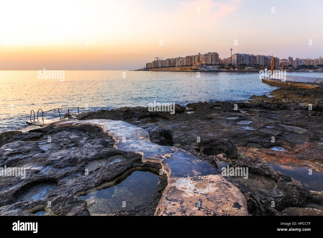 Sunrise over the City of Sliema on Malta Stock Photo
