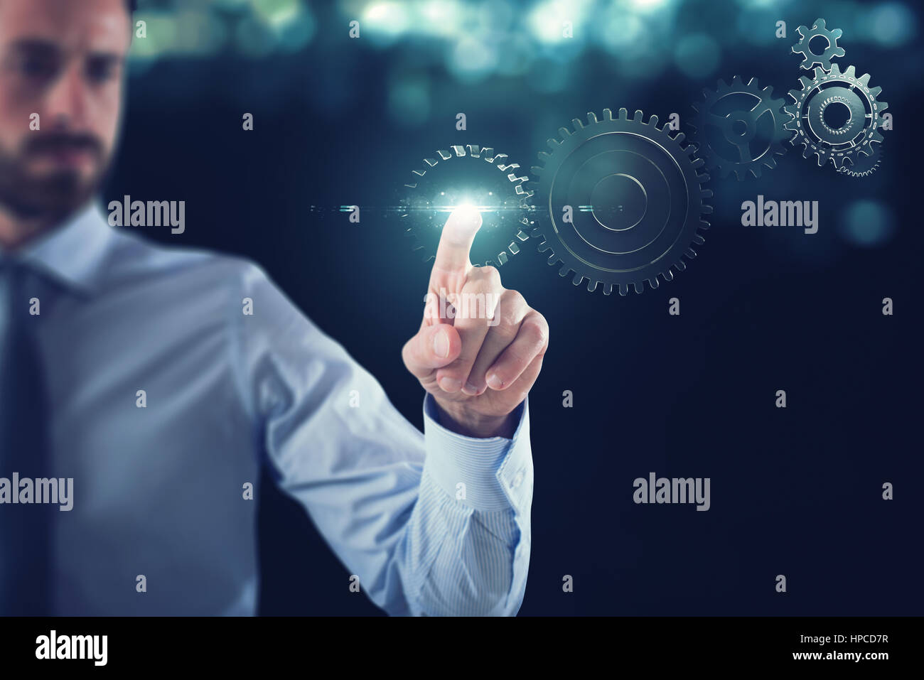 Business work  with gears mechanism Stock Photo