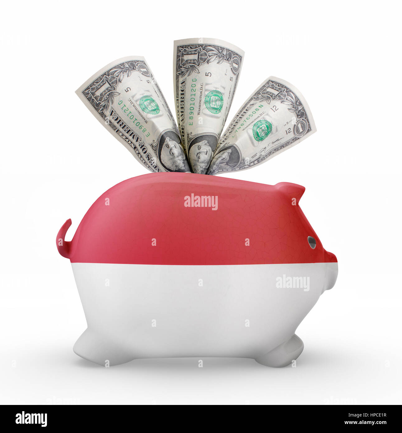 Side view of a piggy bank with the flag design of Monaco.(series Stock ...