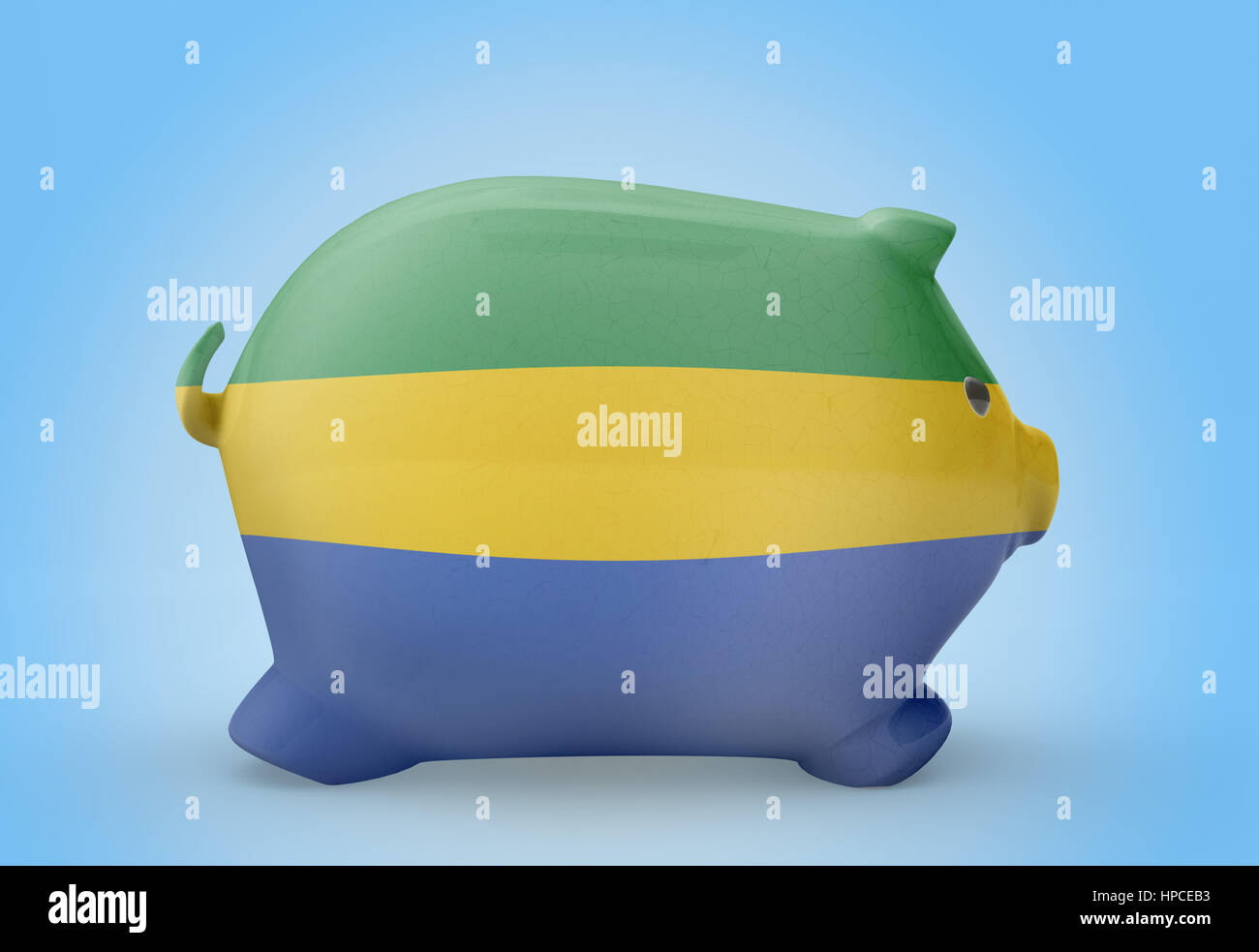 Side view of a piggy bank with the flag design of Gabon.(series Stock ...