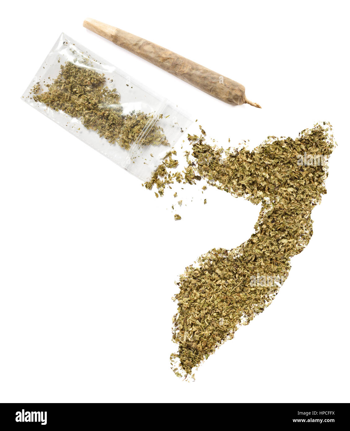 Grinded weed shaped as Somalia and a joint.(series Stock Photo
