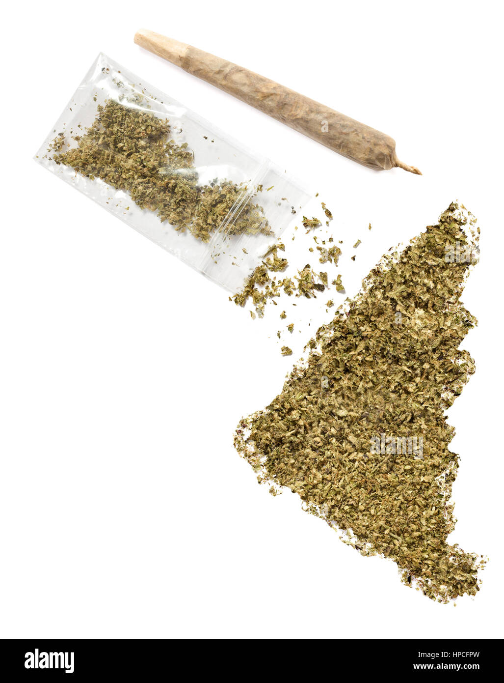 Grinded weed shaped as Yukon and a joint.(series) Stock Photo