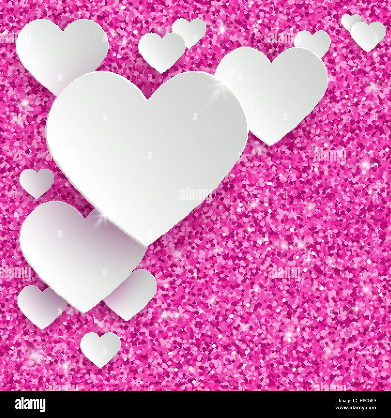 Happy Valentines Day Greeting Card with 3d White Paper Hearts on Pink ...