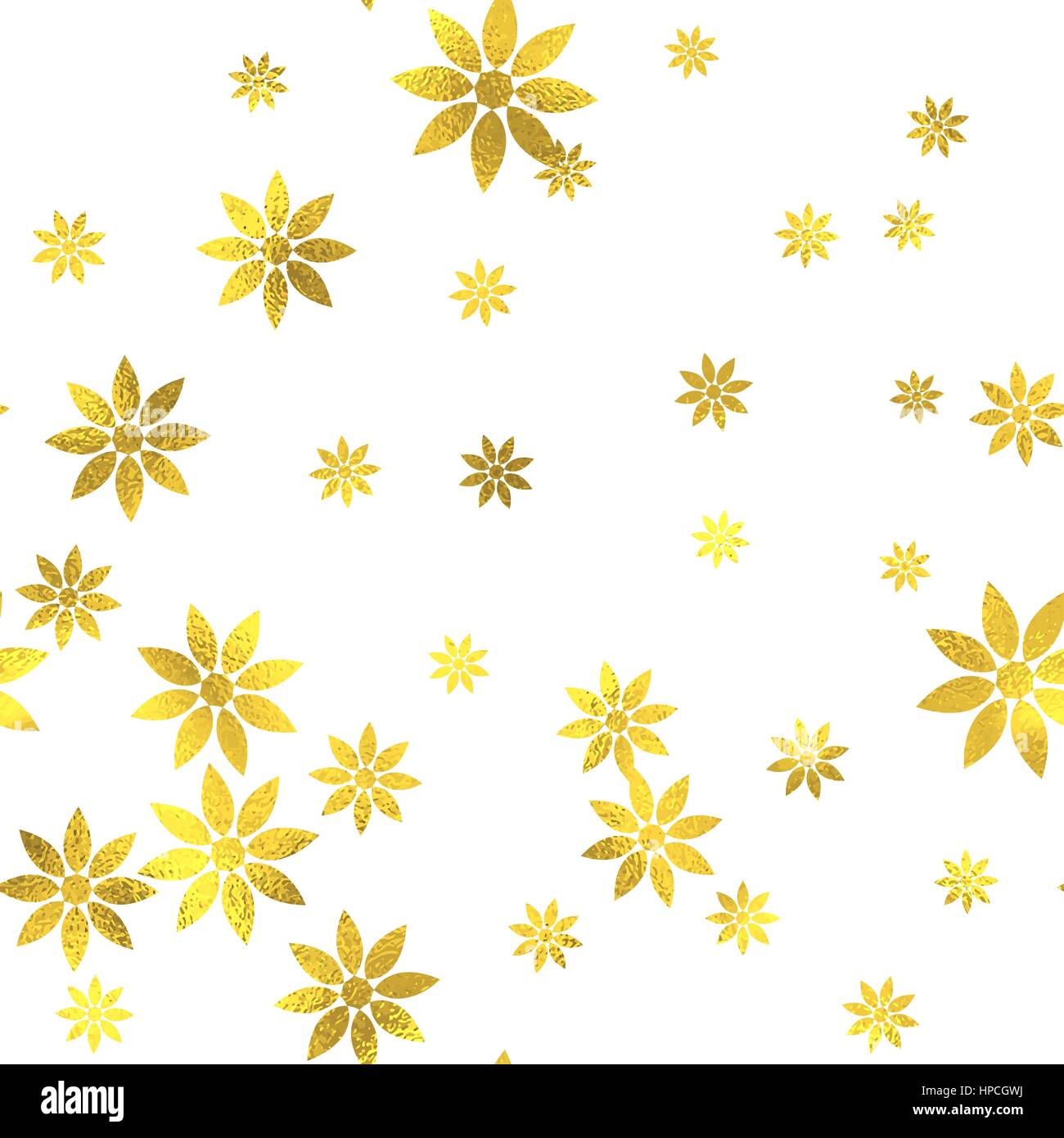 Gold glittering foil seamless pattern background with flowers Stock ...