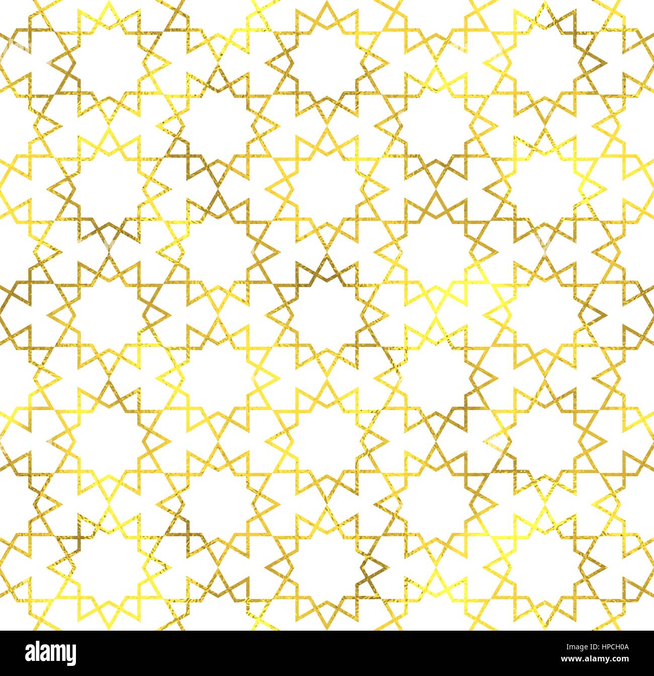 Gold glittering foil ornamental arabic seamless pattern background Stock Vector