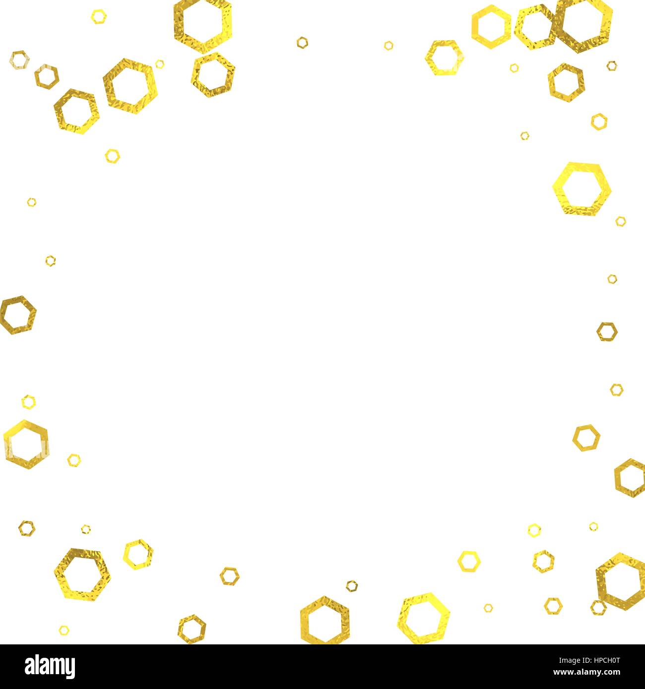Gold glittering foil hexagons square frame on white background, vector ...
