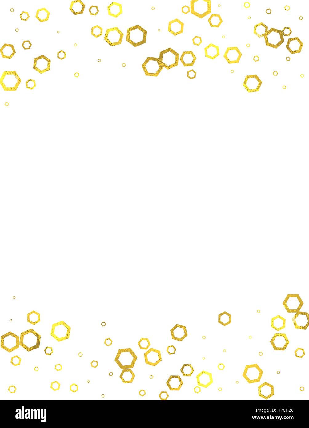 Gold glittering foil hexagons vertical frame on white background ...