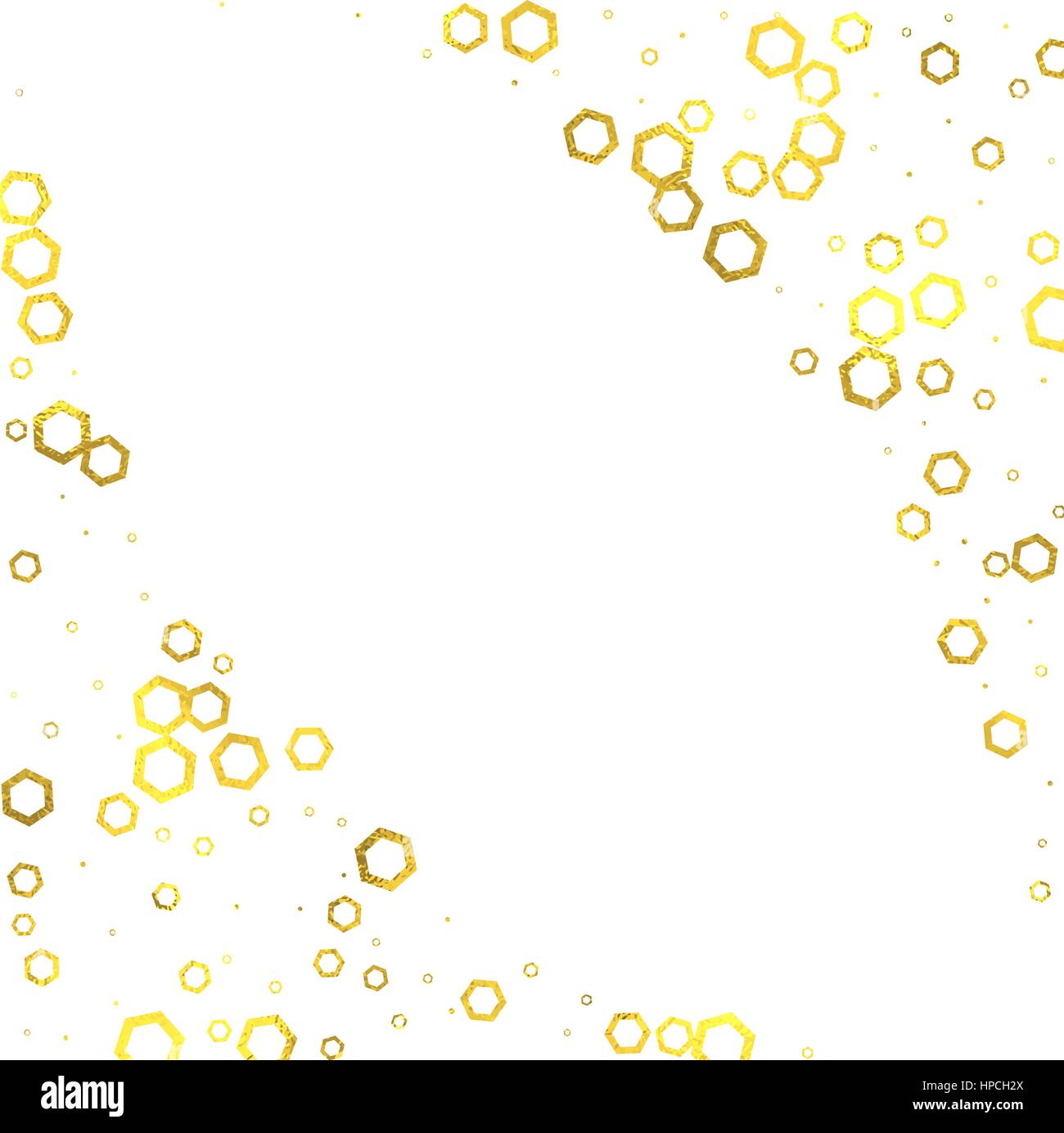 Gold vintage foil hexagons square frame on white background, vector ...