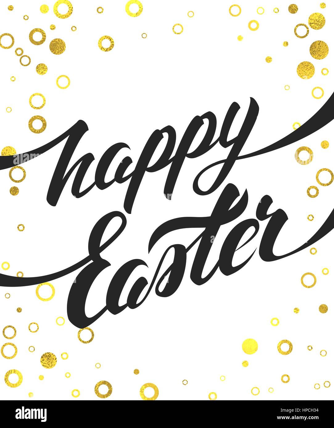 Happy Easter Vector Hand Lettering Greeting Card with Gold Foil ...