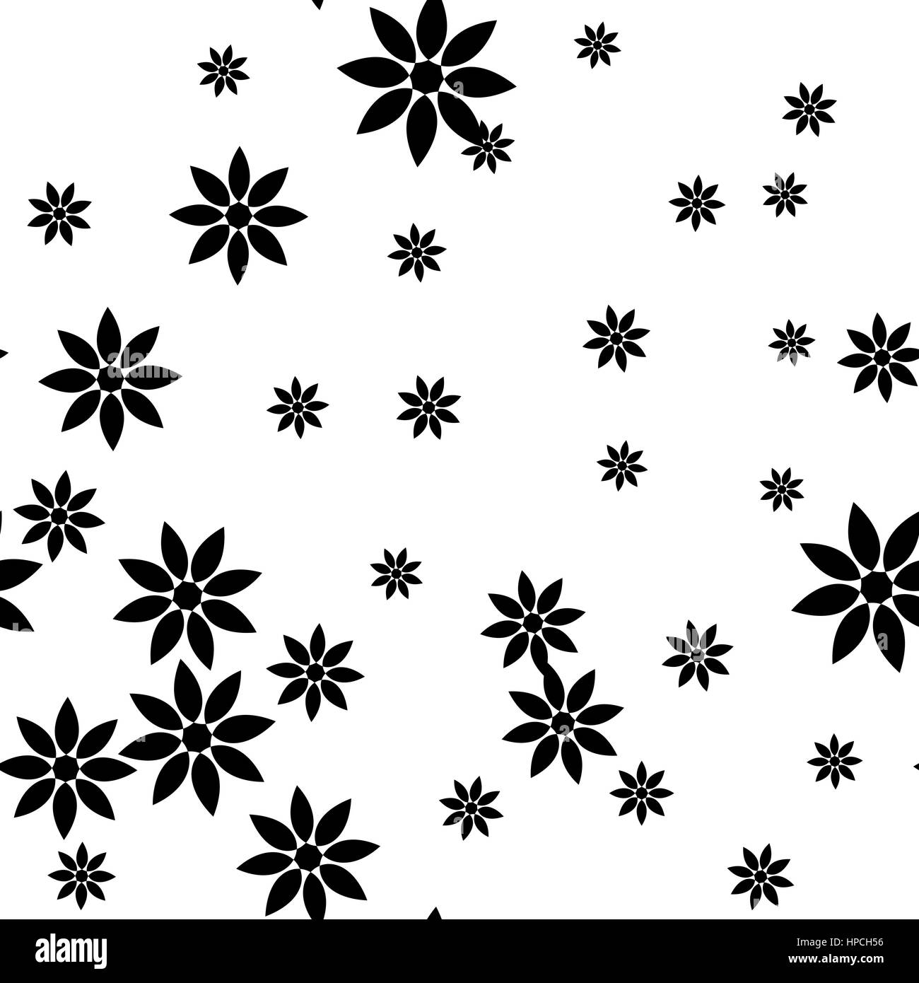 Vector floral seamless pattern, black and white background with ...