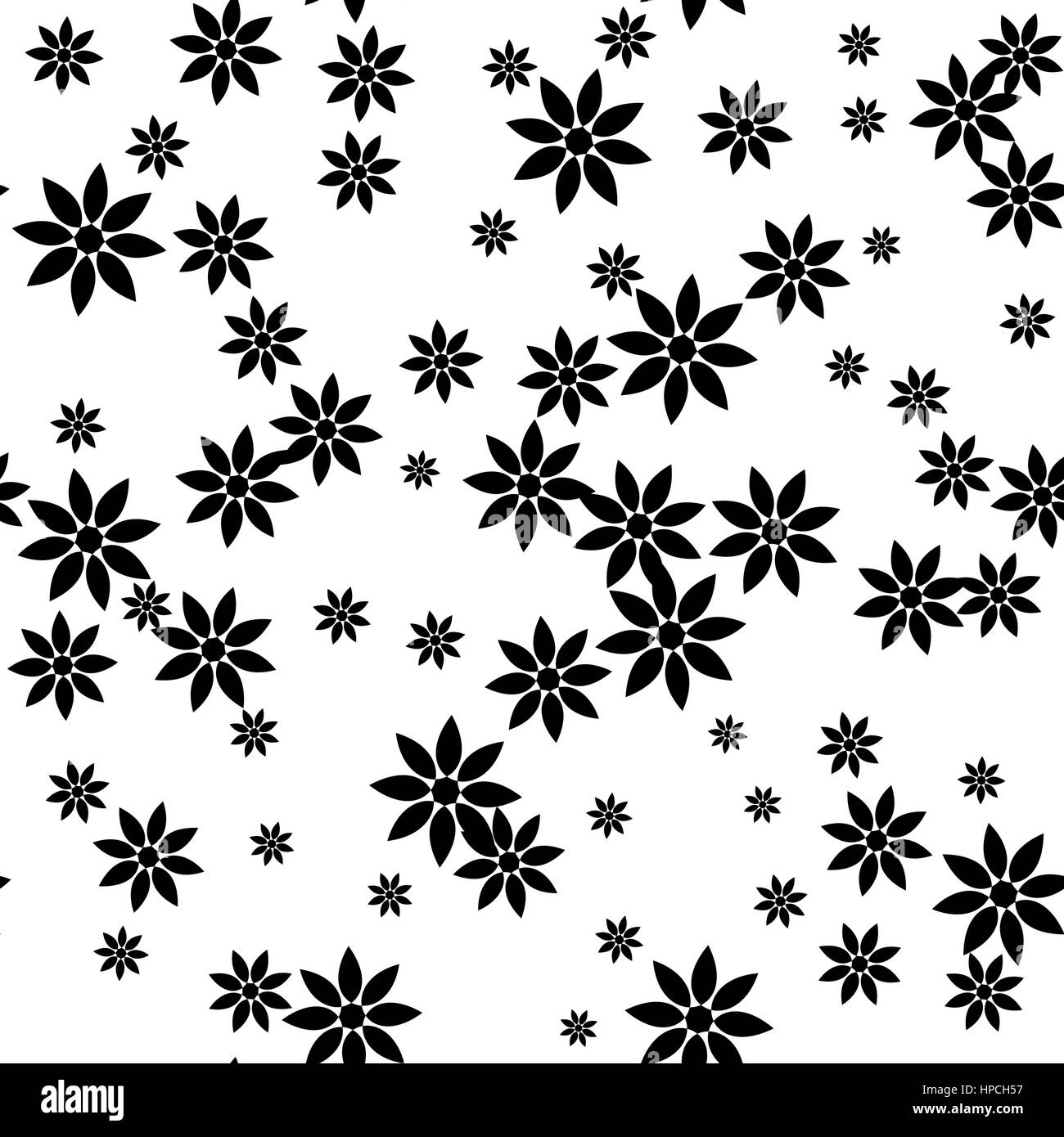 Vector floral seamless pattern, black and white background with ...