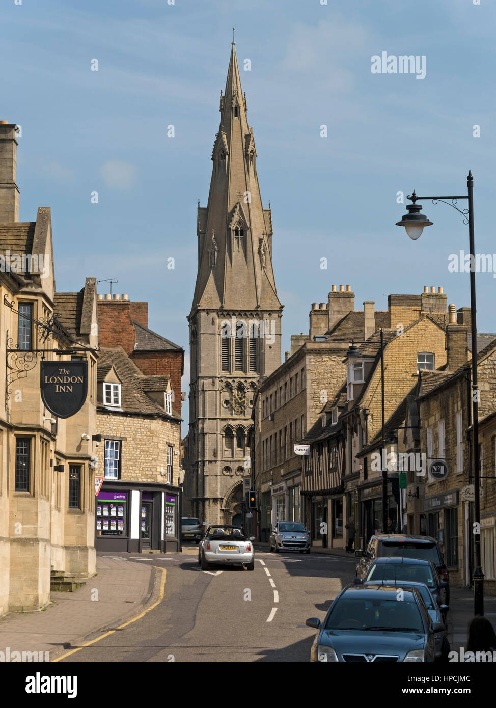 St Mary's Street and church, Stamford, Lincolnshire, England, UK Stock