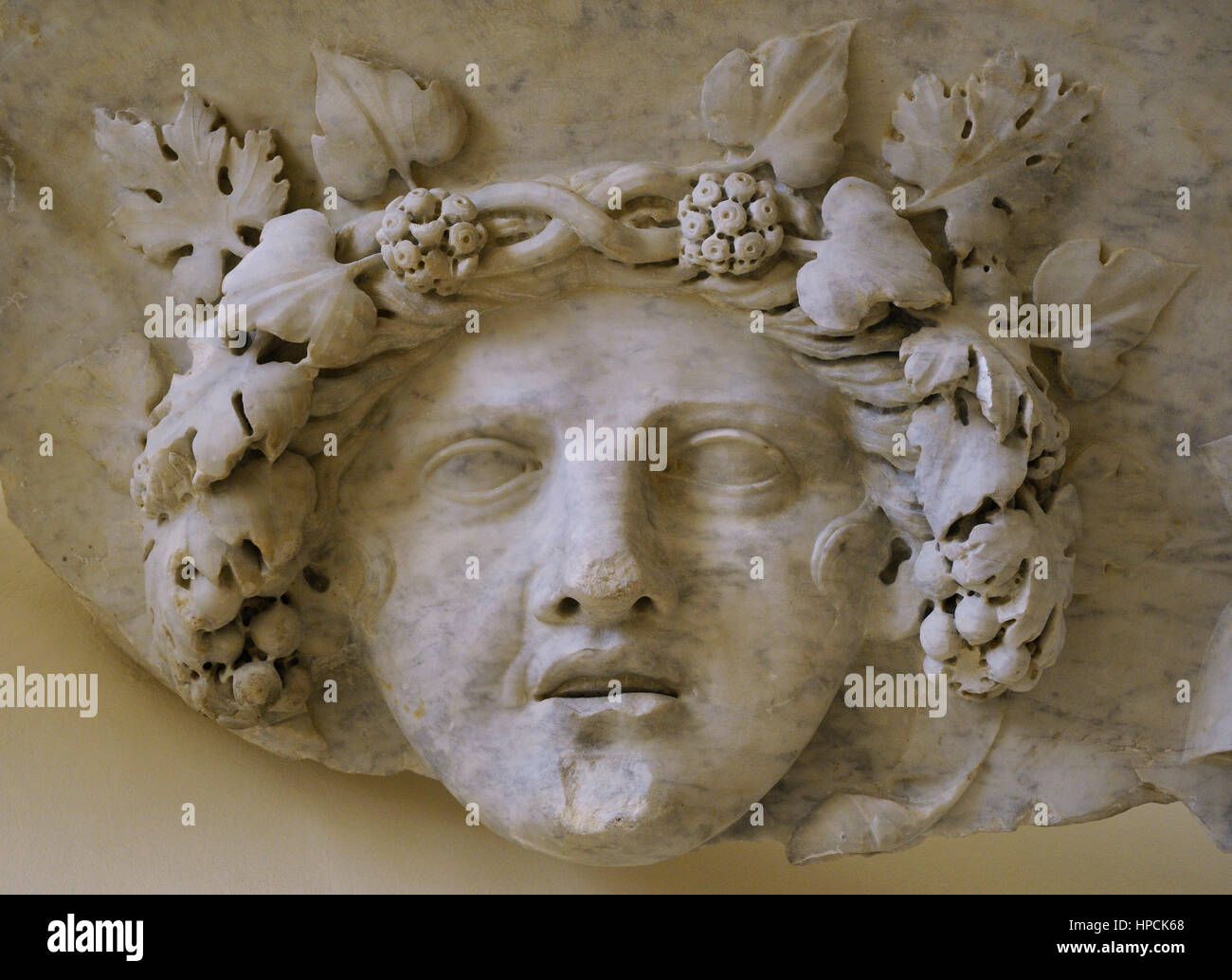 Fragment of monumental vase. Decorated with Bacchus and Silenus. Imperial  Forum, Tarraco. 2nd century AD. Marble of Luni-Carrara. Detail Bachhus.  National Archaeological Museum. Tarragona. Catalonia, Spain Stock Photo -  Alamy