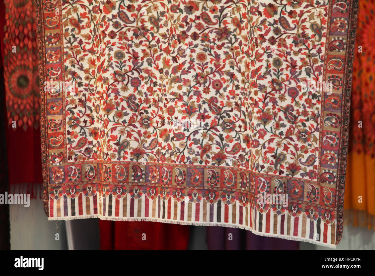 Stylish Winter Kashmiri Shawls, Kashmiri Products, Pashmina Shawls, Suits, Stoles, Saffron, Srinagar, Kashmir (Photo Copyright © by Saji Maramon) Stock Photo
